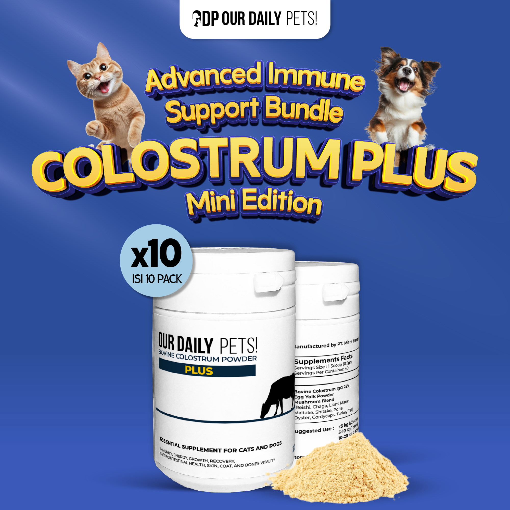 10 pcs | Mini Bovine Colostrum Plus Powder With Mushroom Blend for Pets 20grams (Dog & Cat)