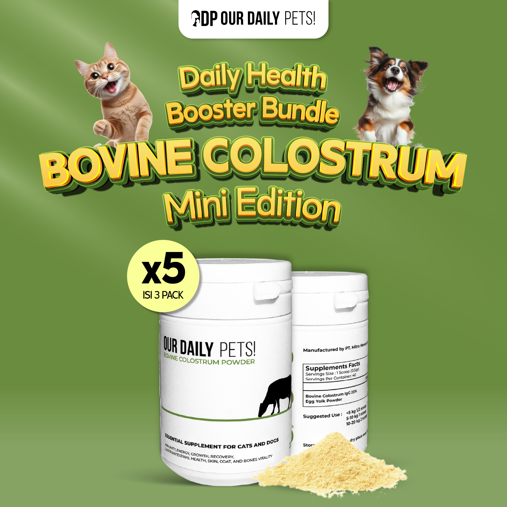 5 pcs | Mini Bovine Colostrum Plus Powder for Pets 20gram (Dog & Cat)