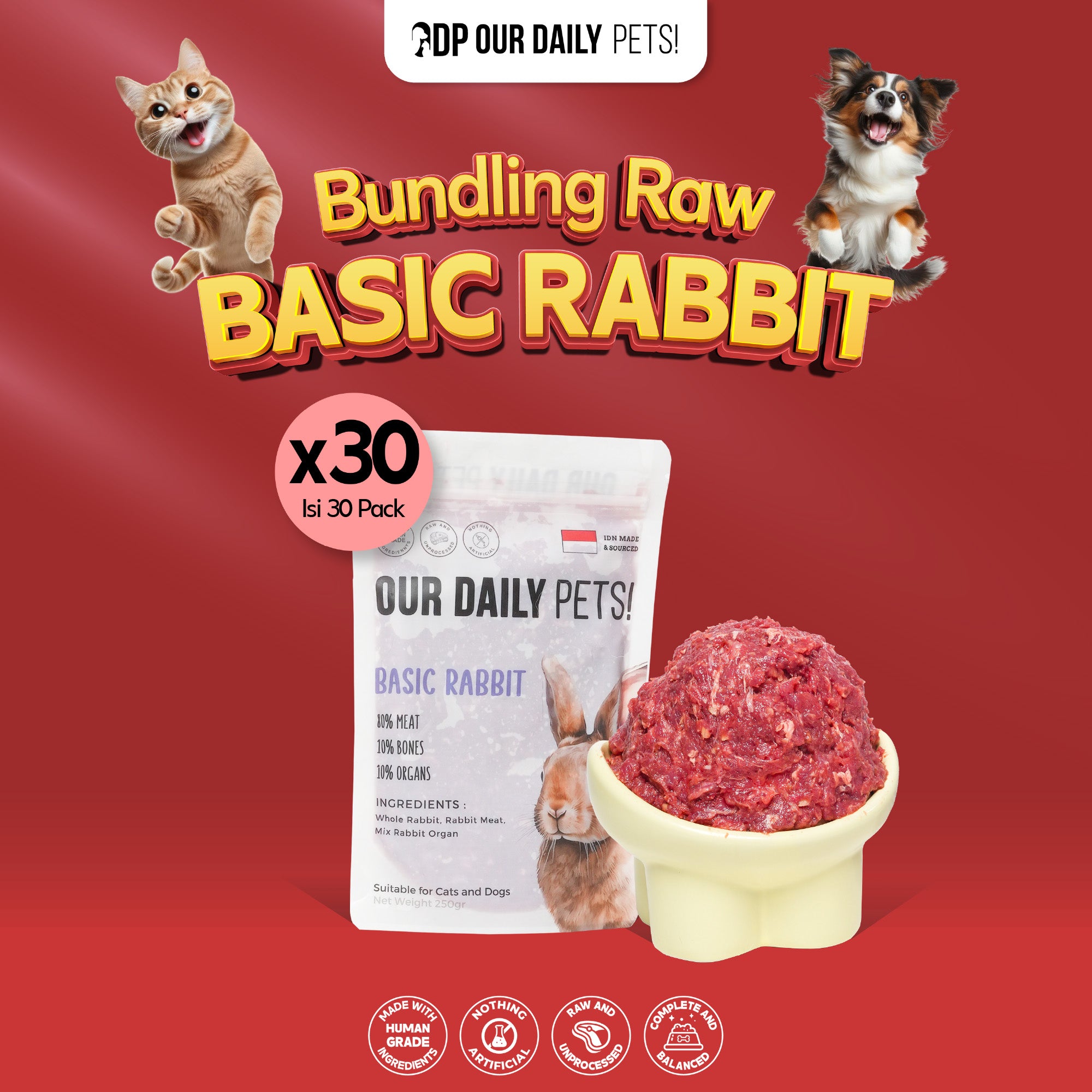30 pcs | Basic Rabbit Raw Food for Pets (Dog & Cat)