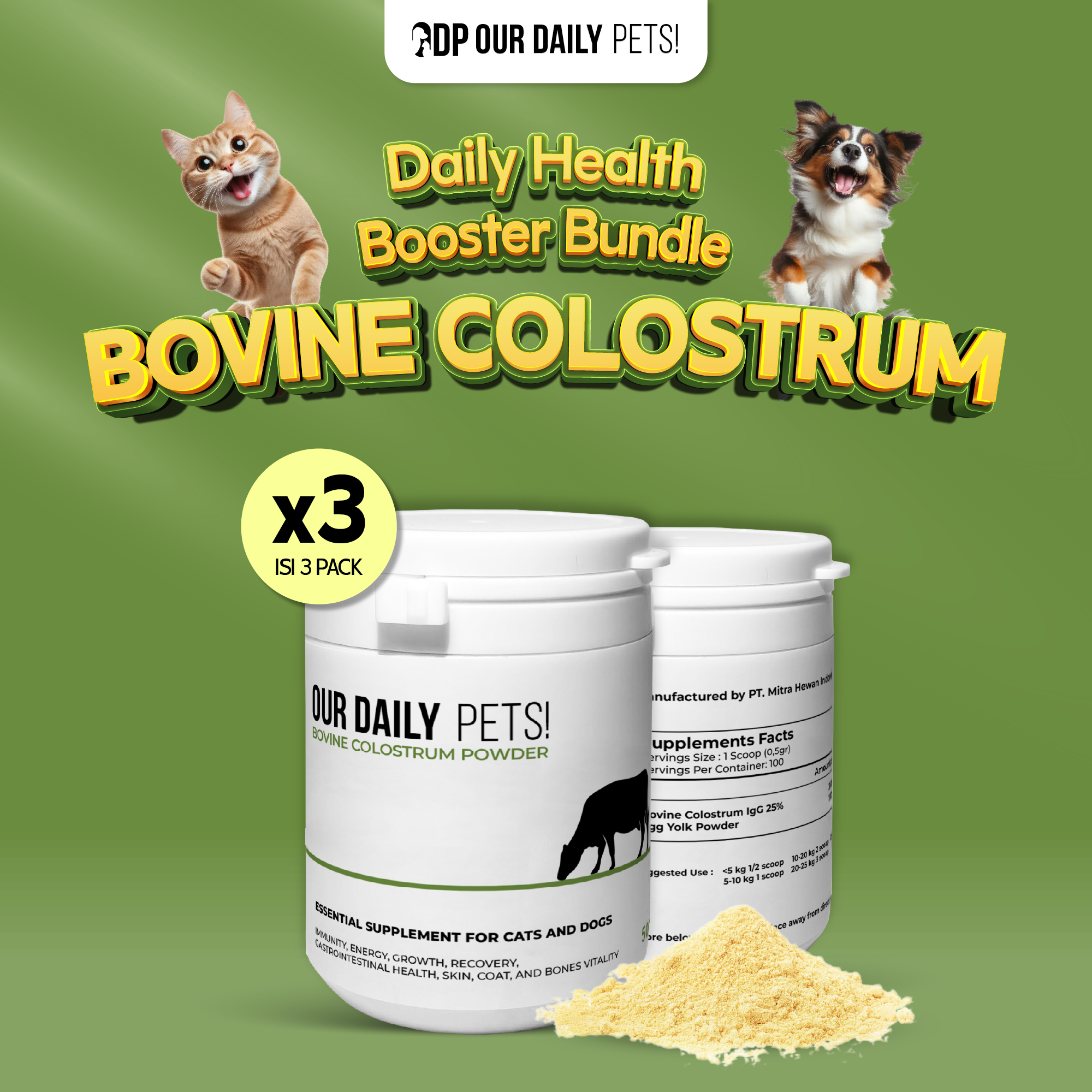 3 pcs | Bovine Colostrum Powder 50grams for Pets (Dog & Cat)