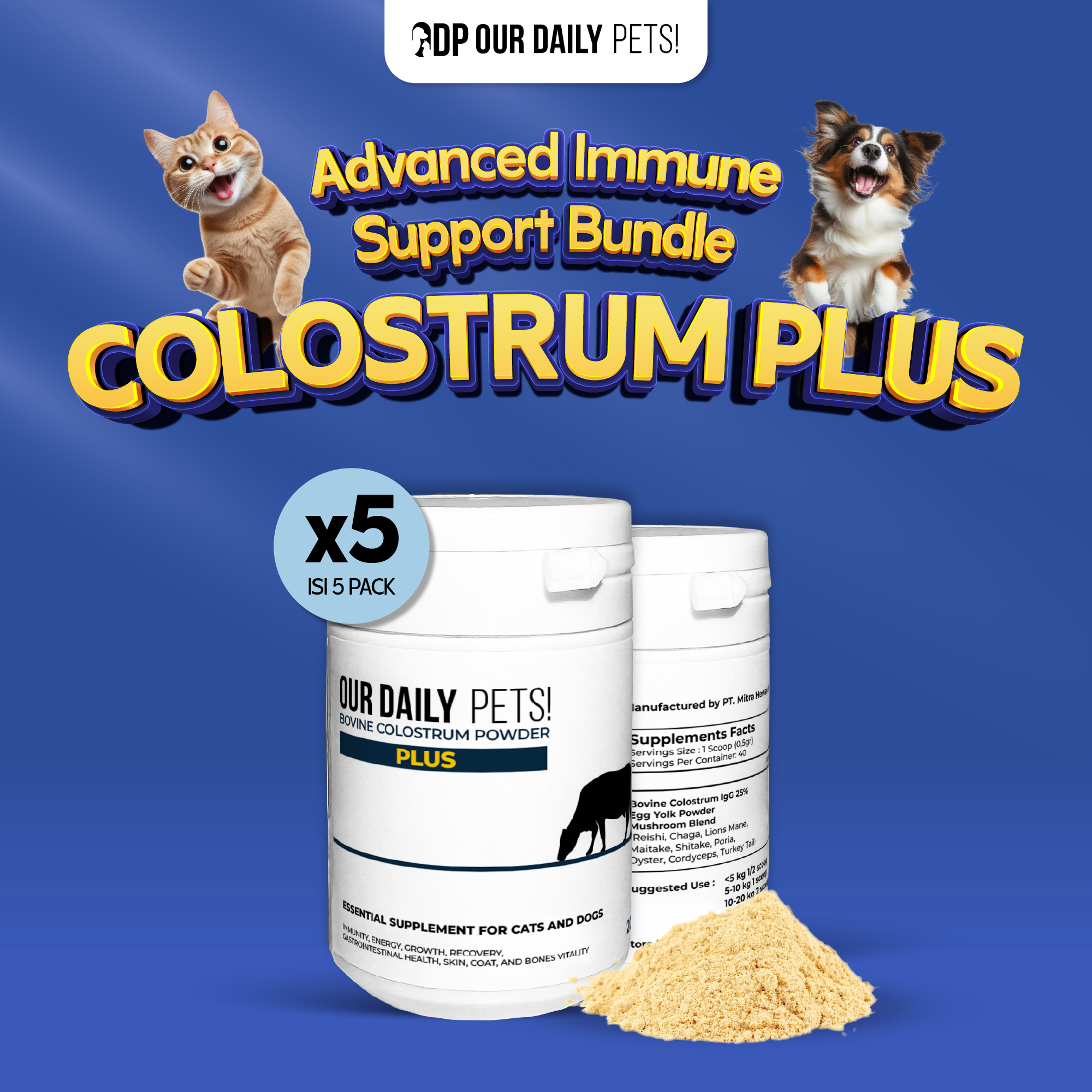5 pcs | Mini Bovine Colostrum Plus Powder With Mushroom Blend for Pets 20grams (Dog & Cat)
